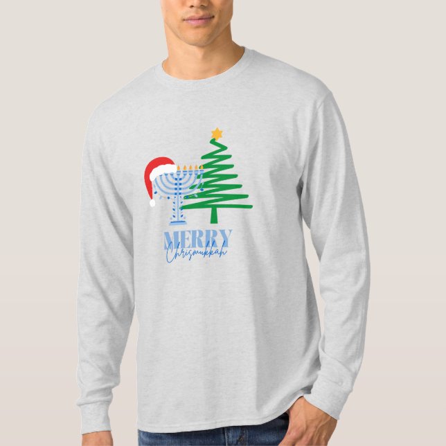 Camiseta Merry Chrismukkah Light Gray Long Sleeve T-Shirt (Anverso)