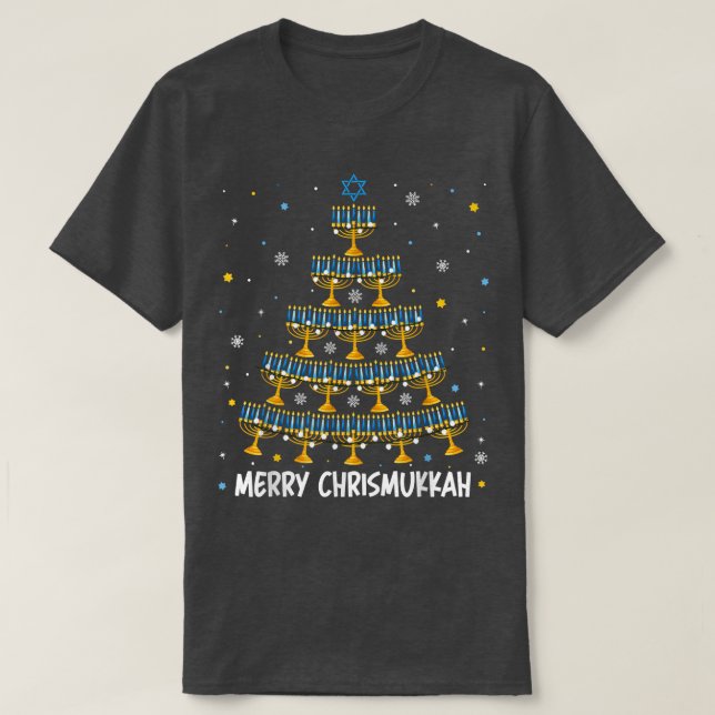 Camiseta Merry Chrismukkah Menorah Christmas Tree Hanukkah (Diseño del anverso)