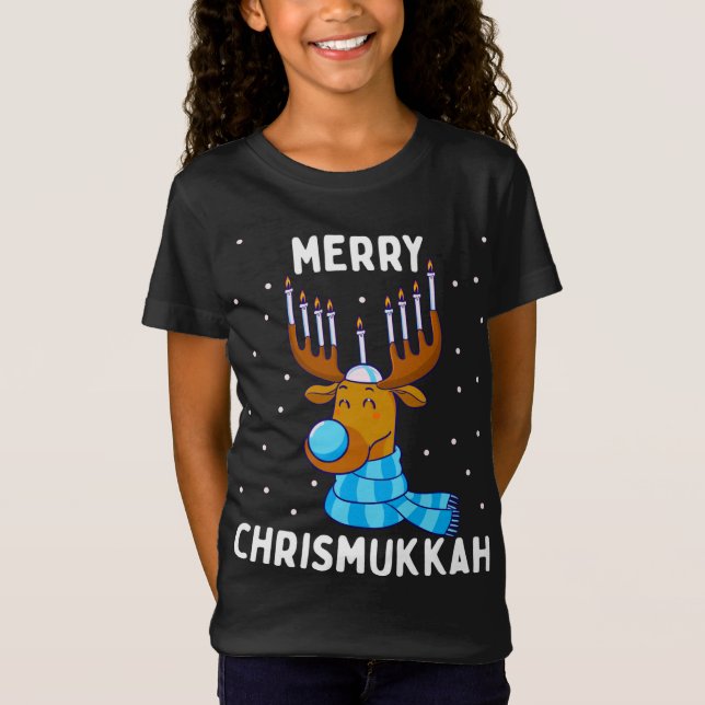 Camiseta Merry Chrismukkah Navidades judíos Hanukkah Reinde (Anverso)