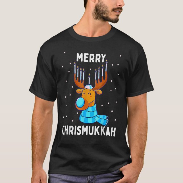 Camiseta Merry Chrismukkah Navidades judíos Hanukkah Reinde (Anverso)
