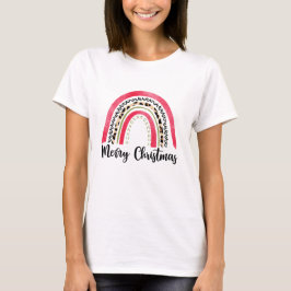 Camiseta Merry Christma arcoiris rosa