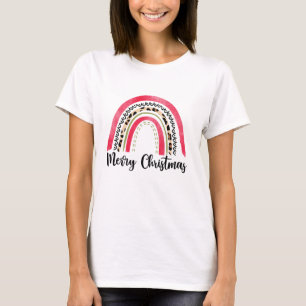 Camiseta Merry Christma arcoiris rosa