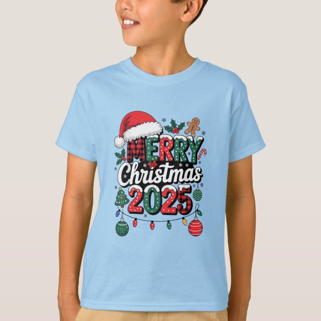 Camiseta Merry Christmas 2025 Family Funny Santa Hat Pajama (Anverso)