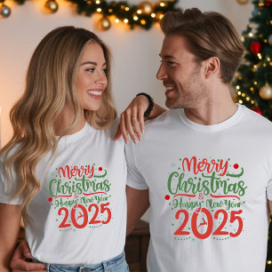 Camiseta Merry Christmas 2025   Modern Reindeer & Garland