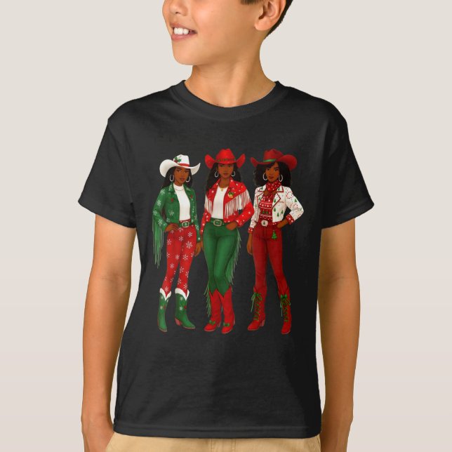 Camiseta Merry Christmas African American Afro Cowgirl West (Anverso)