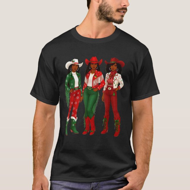 Camiseta Merry Christmas African American Afro Cowgirl West (Anverso)