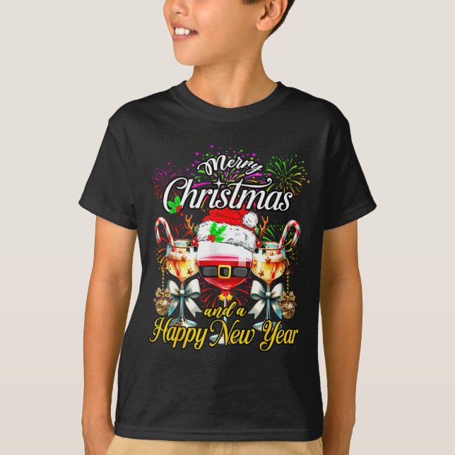 Camiseta Merry Christmas And A Happy New Year Firework Wine (Anverso)