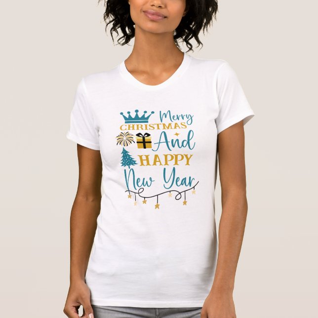 Camiseta Merry Christmas and Happy New Year Typography (Anverso)