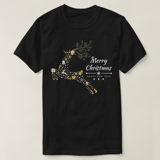 Camiseta Merry Christmas and Happy New Year Xmas sleigh  (Diseño del anverso)