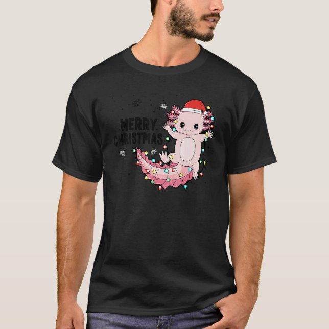 Camiseta Merry Christmas Axolotl Xmas Lights Salamander (Anverso)