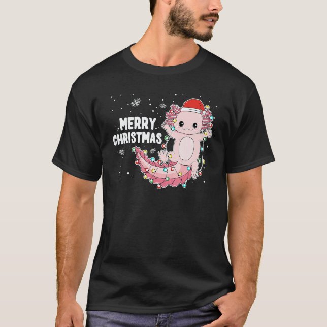 Camiseta Merry Christmas Axolotl Xmas Lights Salamander  1 (Anverso)