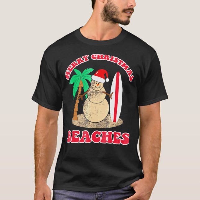 Camiseta Merry Christmas Beaches Snowman Surfboard Summer B (Anverso)