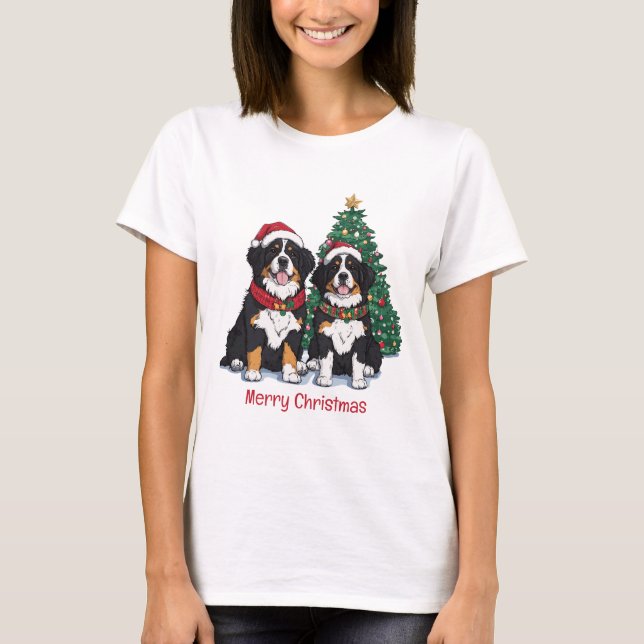 Camiseta Merry Christmas Bernese Mountain Dogs (Anverso)