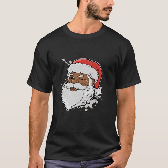 Camiseta Merry Christmas Black African American Santa Gift  (Anverso)