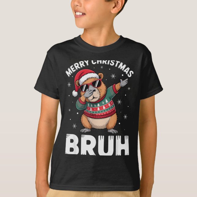 Camiseta Merry Christmas Bruh Capybara Dabbing Santa Hat Xm (Anverso)