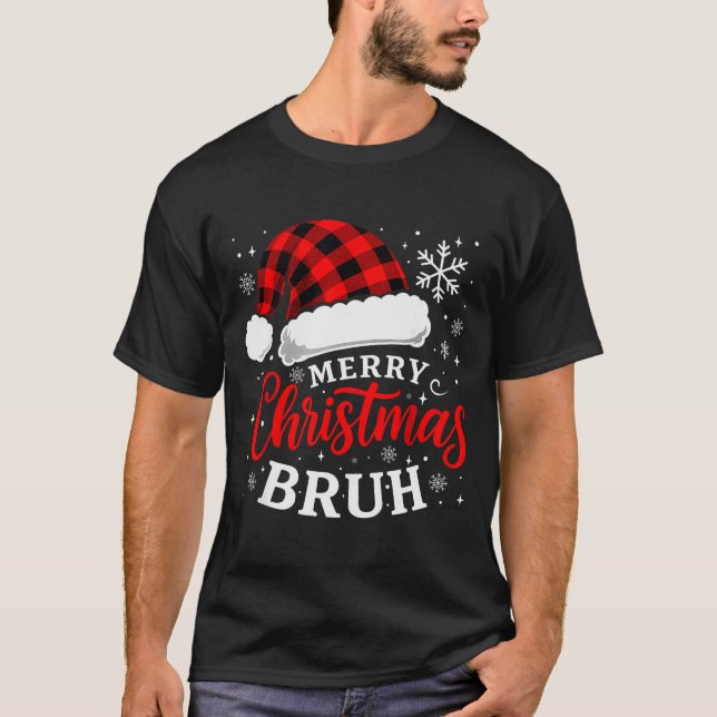 Camiseta Merry Christmas Bruh Santa Claus Hat Xmas Mens Boy (Anverso)