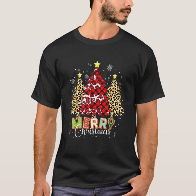 Camiseta Merry Christmas Buffalo Plaid Red Leopard Tree (Anverso)