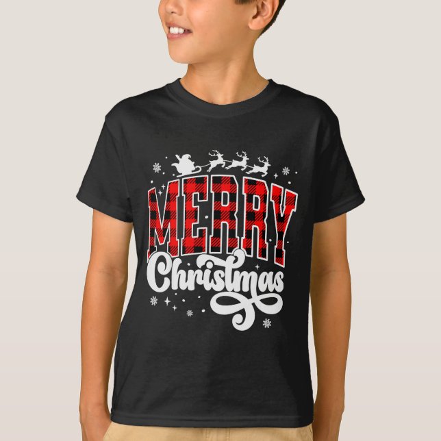 Camiseta Merry Christmas Buffalo Plaid Red Santa Family Xma (Anverso)
