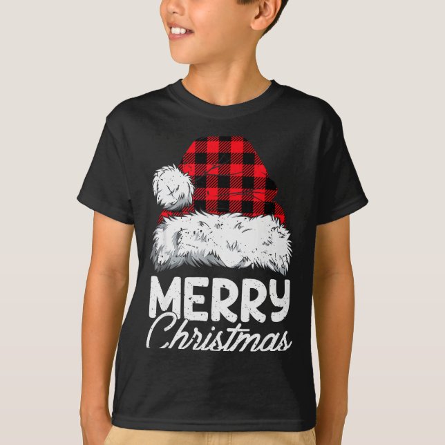 Camiseta Merry Christmas Buffalo Plaid Red Santa Hat Xmas P (Anverso)