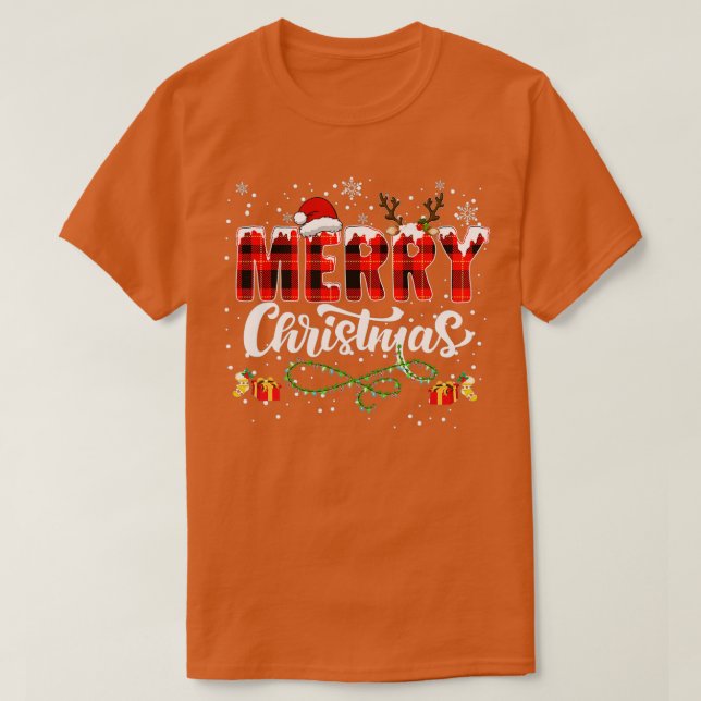 Camiseta Merry Christmas Buffalo Plaid Red Santa Hat Xmas P (Diseño del anverso)
