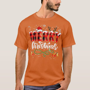 Camiseta Merry Christmas Buffalo Plaid Red Santa Hat Xmas P