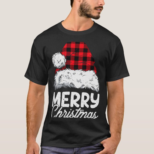 Camiseta Merry Christmas Buffalo Plaid Red Santa Hat Xmas P (Anverso)