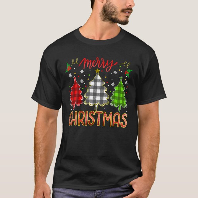 Camiseta Merry Christmas Buffalo Plaid Tree Lights Pajama (Anverso)