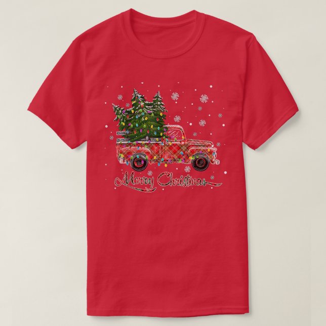 Camiseta Merry Christmas Buffalo Plaid Truck Christmas Tree (Diseño del anverso)
