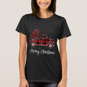 Camiseta Merry Christmas Buffalo Red Plaid Truck Tree