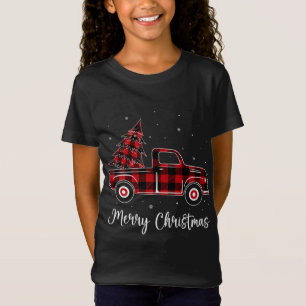 Camiseta Merry Christmas Buffalo Red Plaid Truck Tree