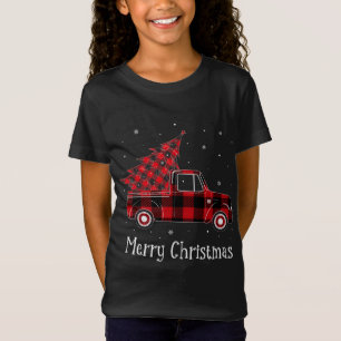Camiseta Merry Christmas Buffalo Red Plaid Truck Tree (2)