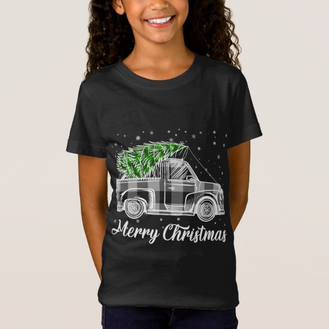 Camiseta Merry Christmas Buffalo Truck Tree Black and White (Anverso)