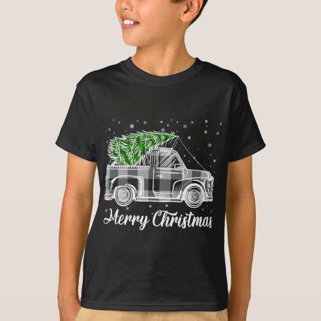 Camiseta Merry Christmas Buffalo Truck Tree Black and White (Anverso)