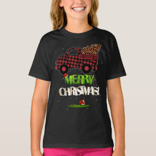 Camiseta Merry Christmas Buffalo Truck Tree Red Plage for