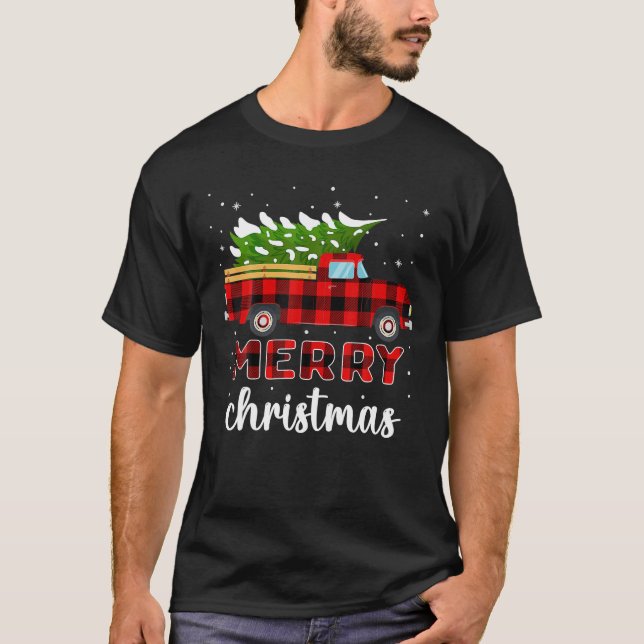 Camiseta Merry Christmas Buffalo Truck Tree Red Plage for (Anverso)