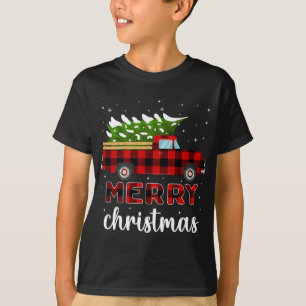 Camiseta Merry Christmas Buffalo Truck Tree Red Plaid