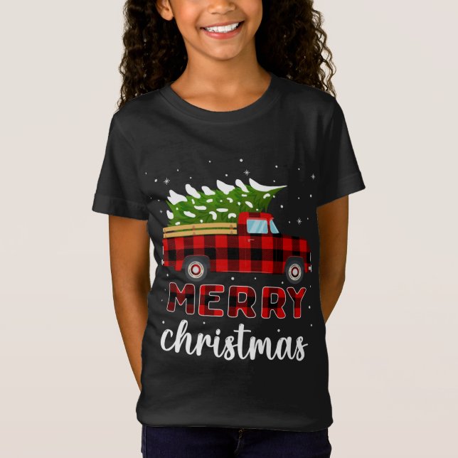 Camiseta Merry Christmas Buffalo Truck Tree Red Plaid (Anverso)