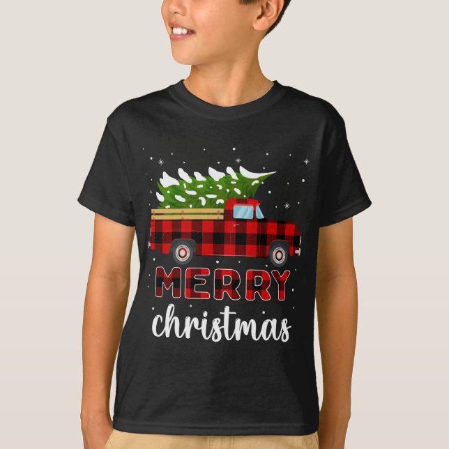 Camiseta Merry Christmas Buffalo Truck Tree Red Plaid (Anverso)
