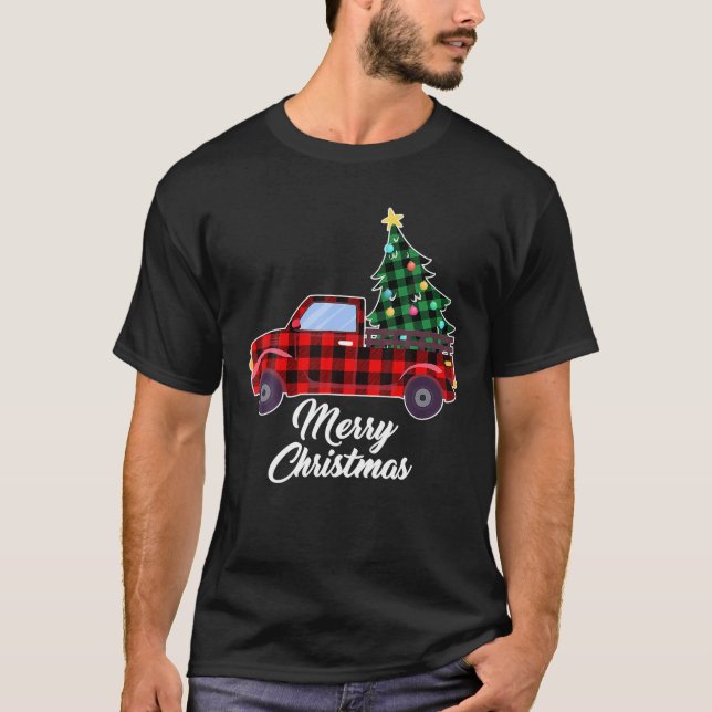 Camiseta Merry Christmas Buffalo Truck Tree Red Plaid (Anverso)
