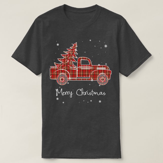 Camiseta Merry Christmas Buffalo Truck Tree Red Plaid 1 (Diseño del anverso)