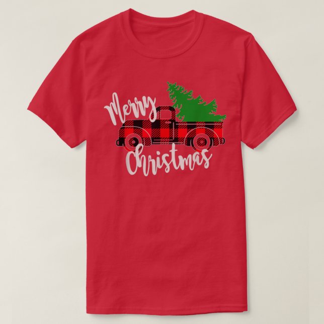 Camiseta Merry Christmas Buffalo Truck Tree Red Plaid 3 (Diseño del anverso)