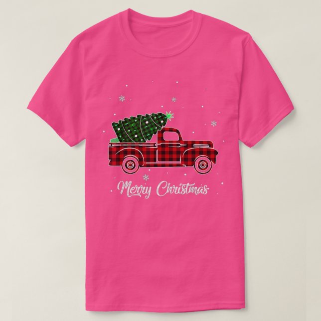 Camiseta Merry Christmas Buffalo Truck Tree Red Plaid 4 (Diseño del anverso)