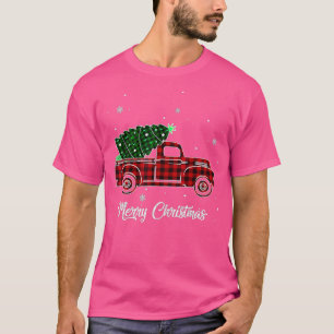 Camiseta Merry Christmas Buffalo Truck Tree Red Plaid 4