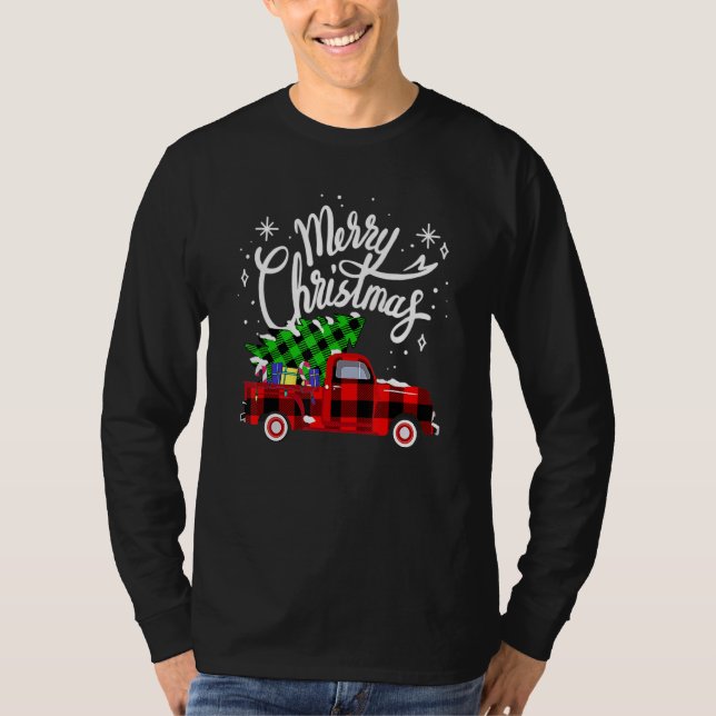 Camiseta Merry Christmas Buffalo Truck Tree Red Plaid Famil (Anverso)