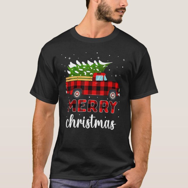 Camiseta Merry Christmas Buffalo Truck Tree Red Plaid for M (Anverso)