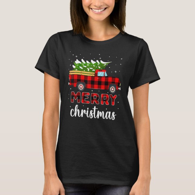 Camiseta Merry Christmas Buffalo Truck Tree Red Plaid for M (Anverso)
