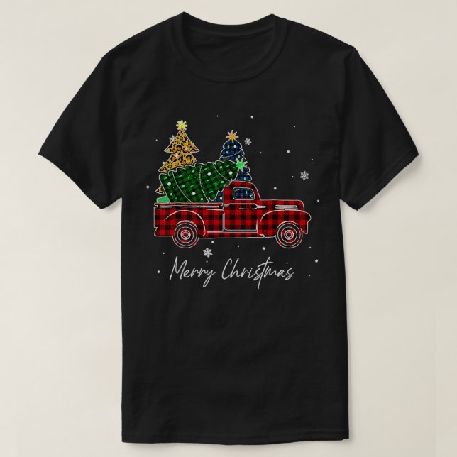 Camiseta Merry Christmas Buffalo Truck Tree Red Plaid for M (Diseño del anverso)