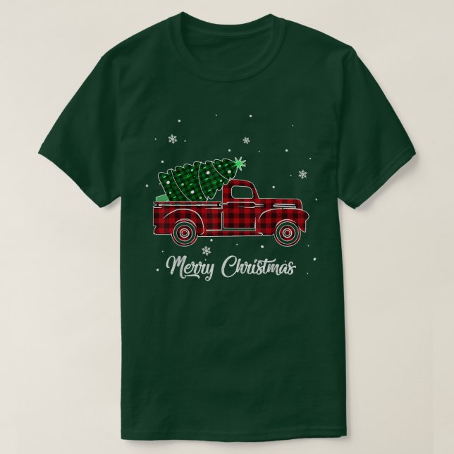 Camiseta Merry Christmas Buffalo Truck Tree Red Plaid for M (Diseño del anverso)