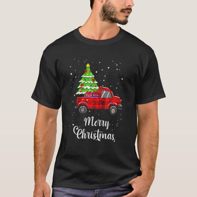 Camiseta Merry Christmas Buffalo Truck Tree Red Plaid Men W (Anverso)