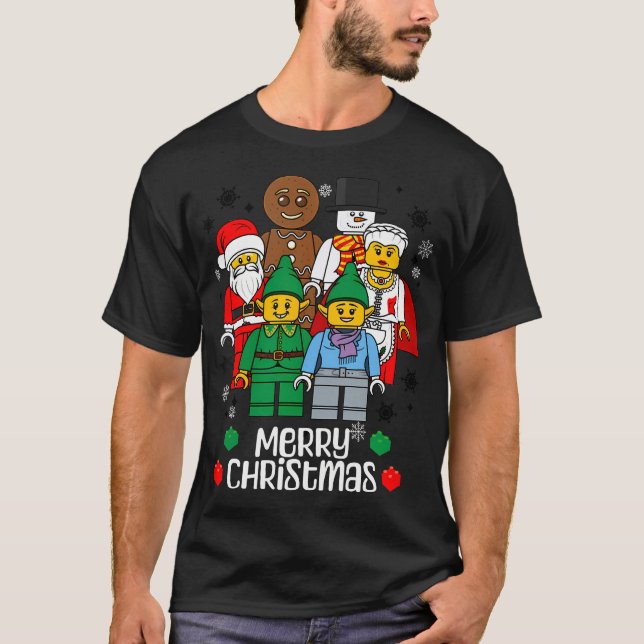 Camiseta Merry Christmas Building Bricks Santa Elf Snowman (Anverso)